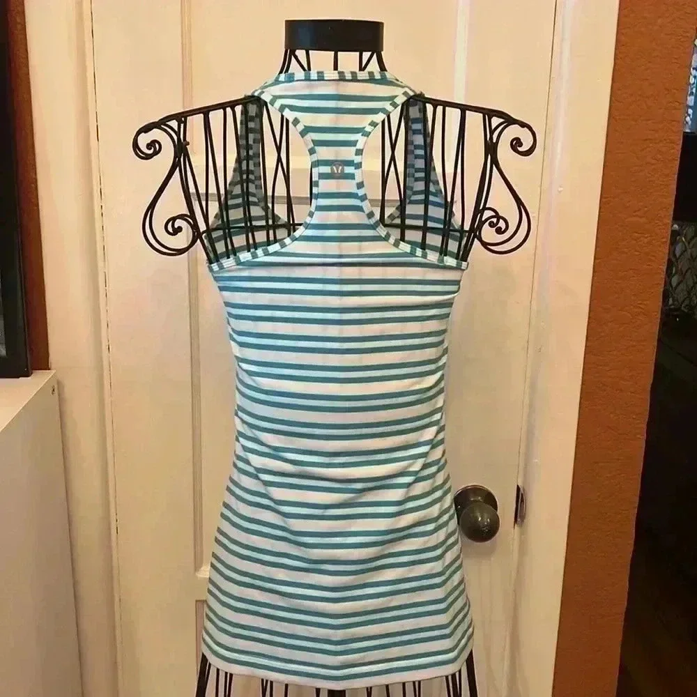 Lululemon Cool Racerback Twin Stripe Spry Blue-Sz 4 - Picture 3 of 5